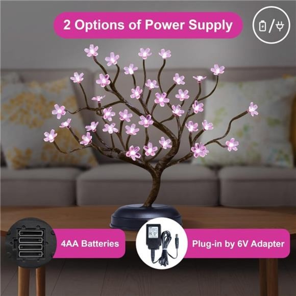 16Inch 36LED Cherry Blossom Bonsai Light, Pink Light, Battery Powered - Picture 2 of 14